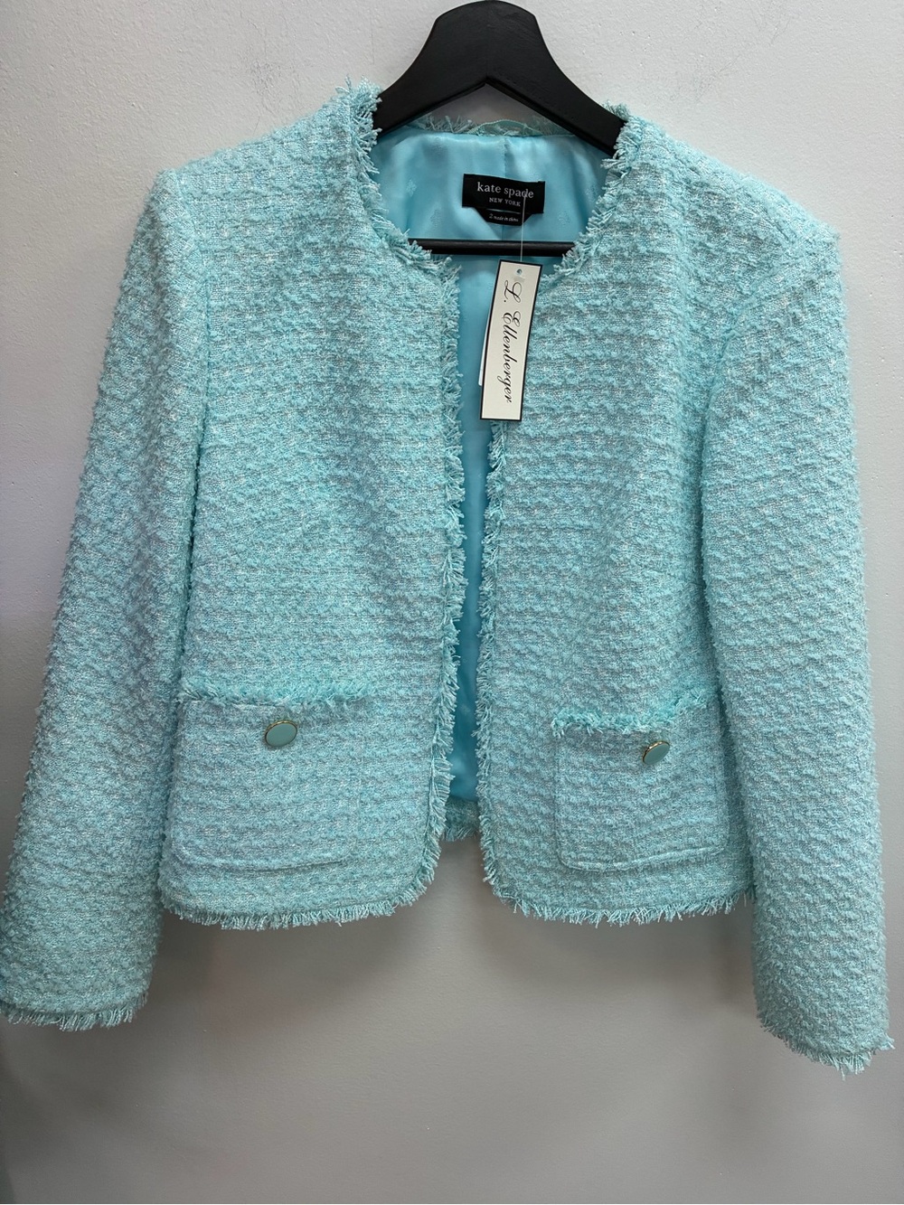 kate spade Womens Aqua Bouclé Fringe Jacket